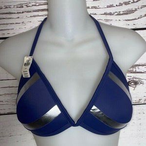 PINK Womens Bikini Swim Top Blue Silver Abstract L